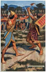 Senuhet Slays the Warrior of Tonu, kuvitus Egyptin myytistä ja legendasta, julkaisija Gresham Publishing, Co.